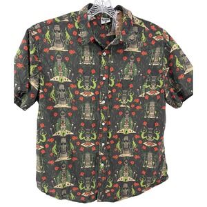 Creepy Co Shirt Men's 3XL Tiki Skull Hibiscus Halloween Horror Dark Hawaiian